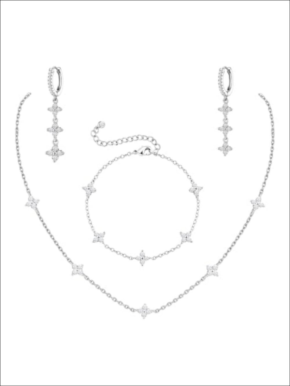 14K Gold Plated CZ Jewelry Set Choker Necklace Earrings Bracelet Women Wedding